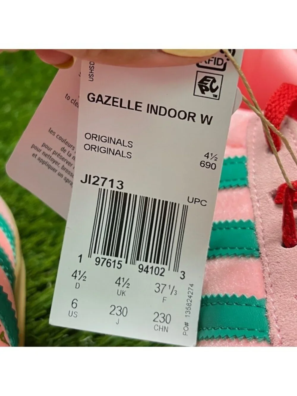 Adidas Gazelle Indoor Womens Size 6 Pink Green Athletic Lifestyle Shoes Sneakers